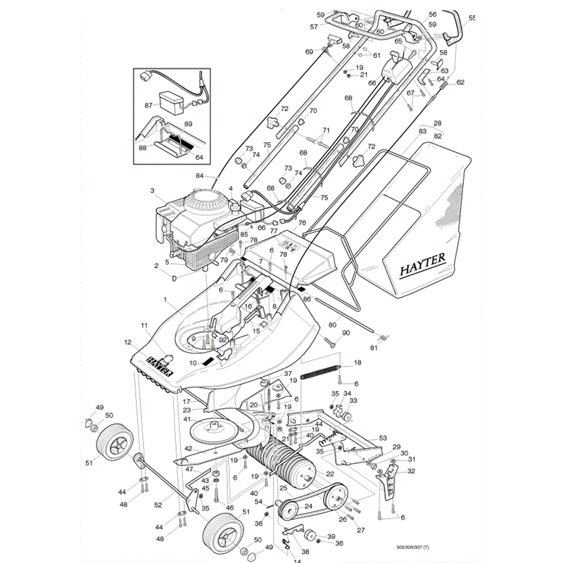 Hayter Harrier 41 (305) Lawnmower (305T022477-305T099999) Parts Diagram, Main Frame Assembly
