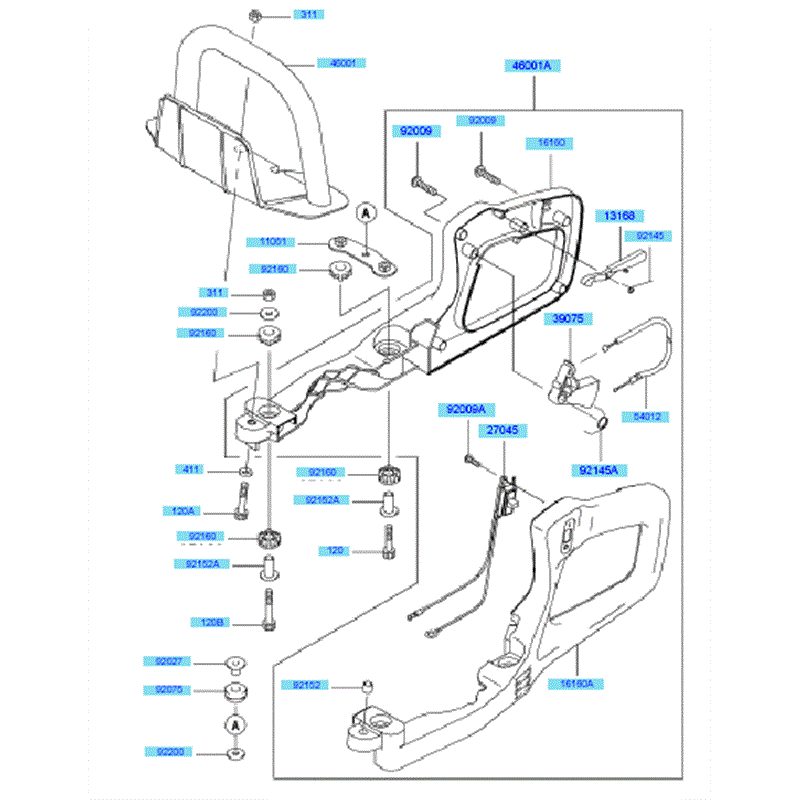 Kawasaki KHD600A (HB600B-BS50) Parts Diagram, Pipe/ Handle & Guard