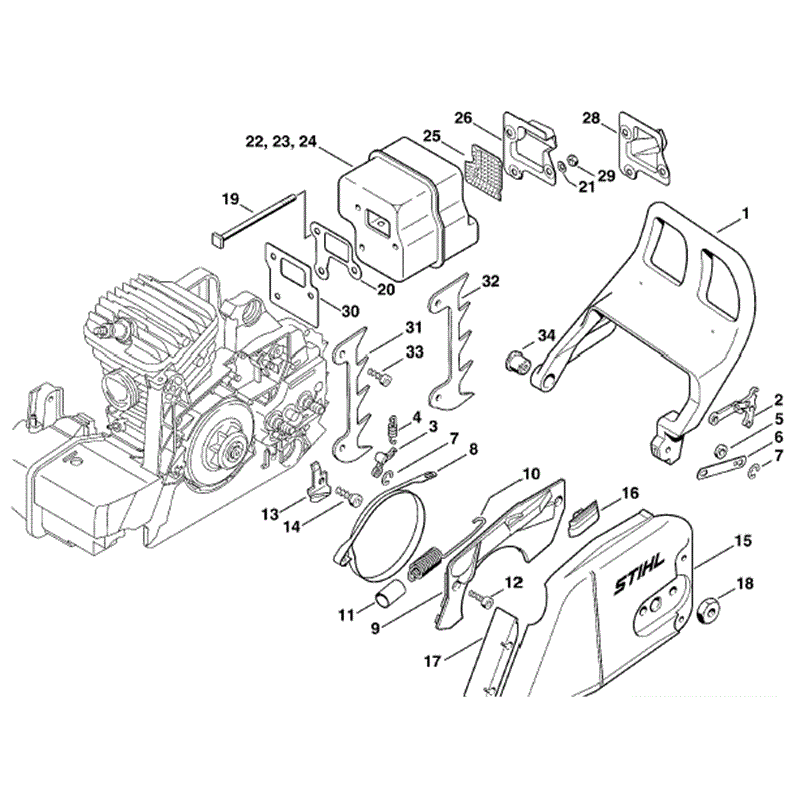 Stihl MS 390 Chainsaw (MS390) Parts Diagram, Chain brake - Muffler