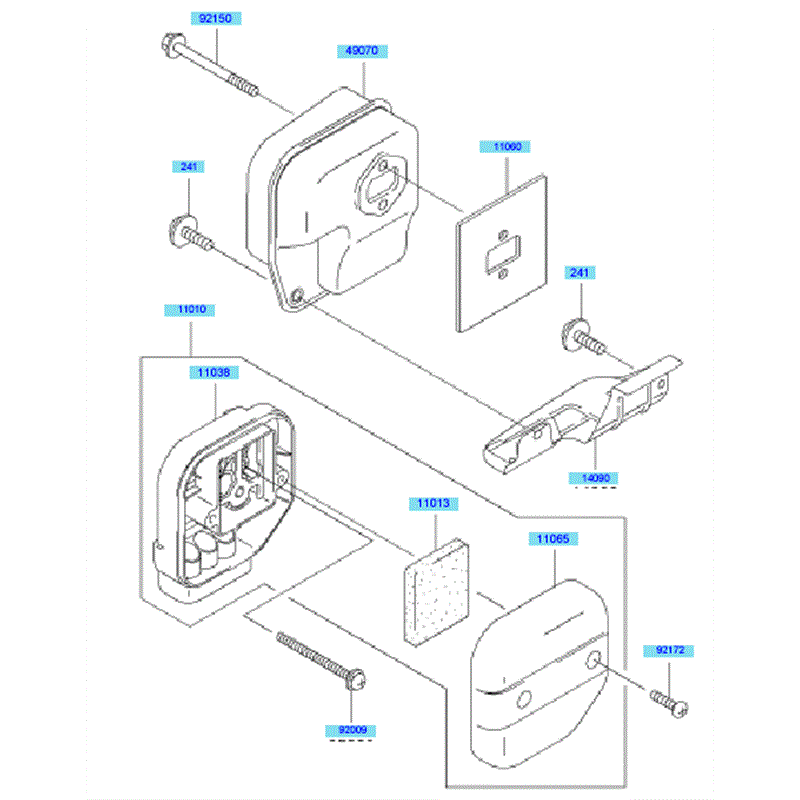 Kawasaki KBH43A (HA043G-BS50) Parts Diagram, Air Filter/ Muffler