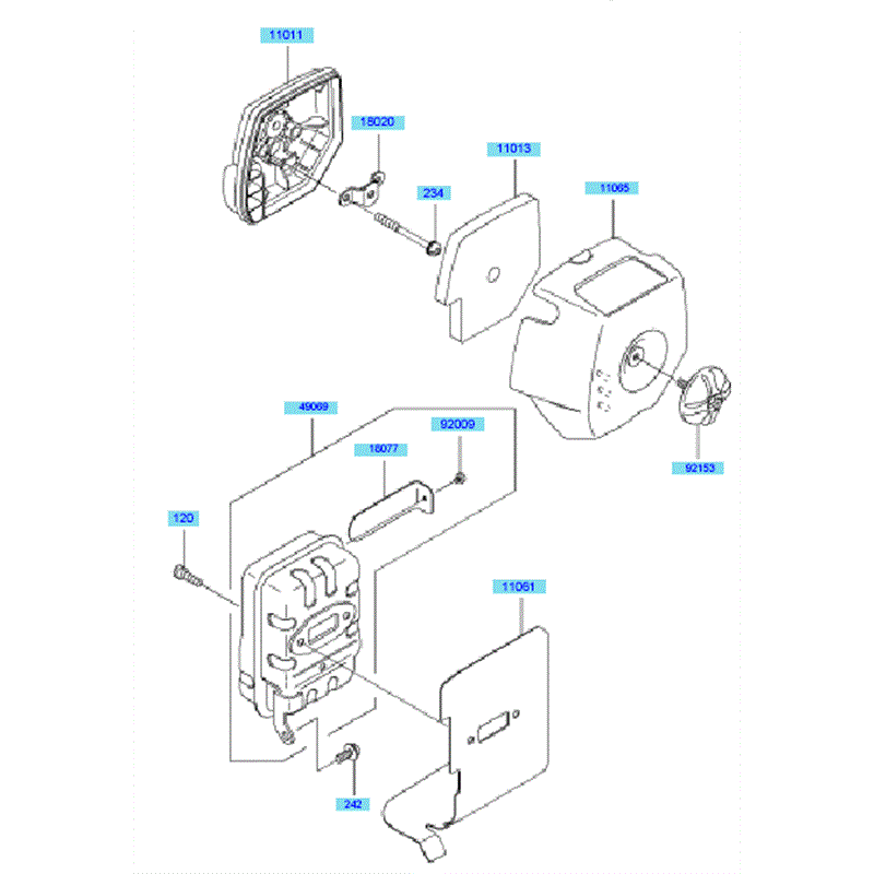 Kawasaki KBH45B (HA045D-AS50) Parts Diagram, Air Filter & Muffler