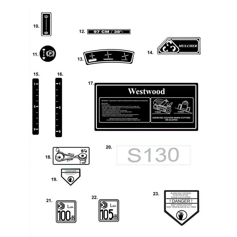 Westwood 2008-2011 S130 Mini Lawn Tractor (2008-2011) Parts Diagram, Decals