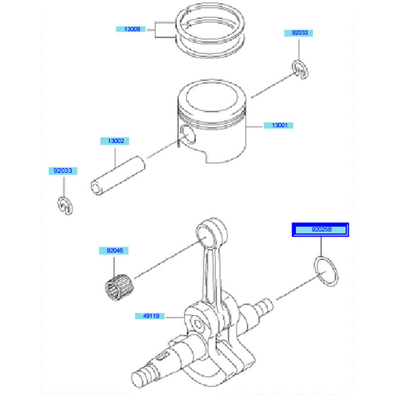 Kawasaki KBH48A  (HA048F-BS50) Parts Diagram, Piston & Crankshaft