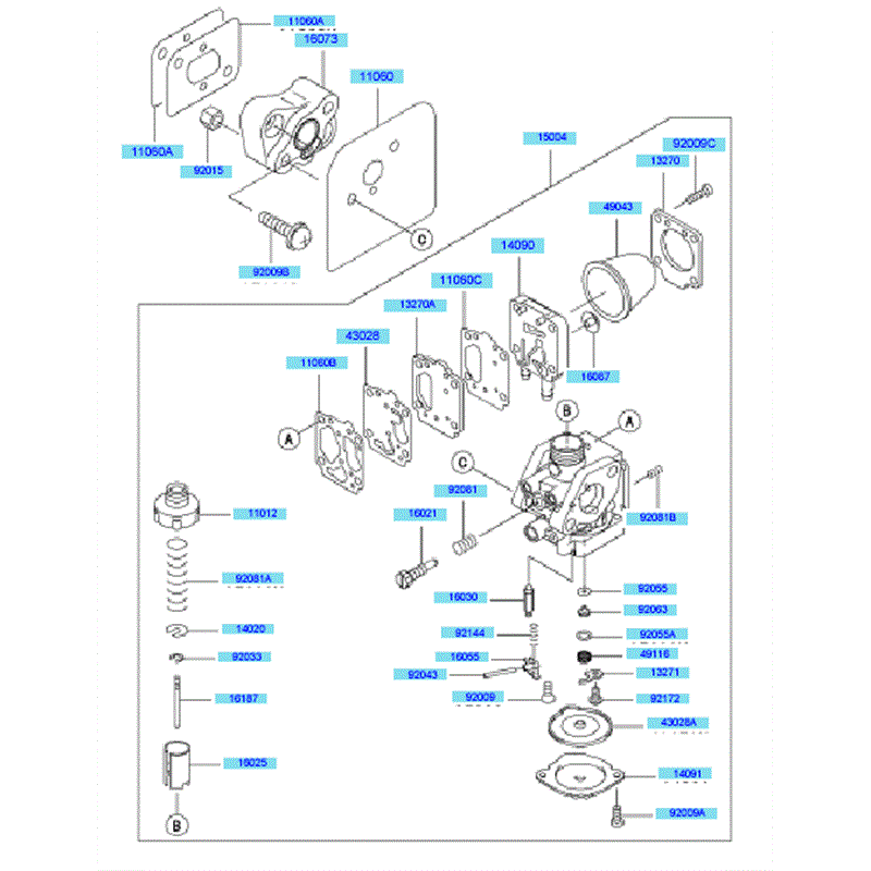 Kawasaki KBH48B (HA048J-AS50) Parts Diagram, Carburetor