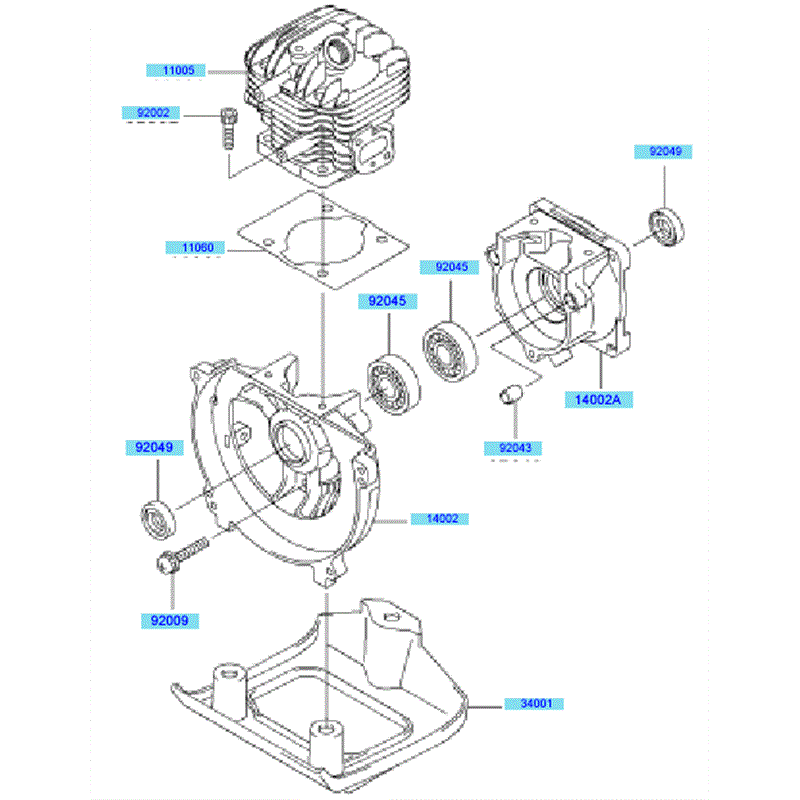 Kawasaki KBH34A (HA034G-AS50) Parts Diagram, Cylinder Crankcase