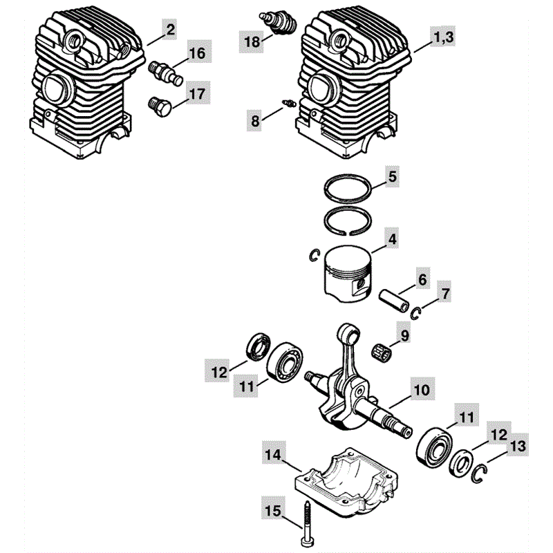 Stihl MS 250 Chainsaw (MS250 C) Parts Diagram, Engine