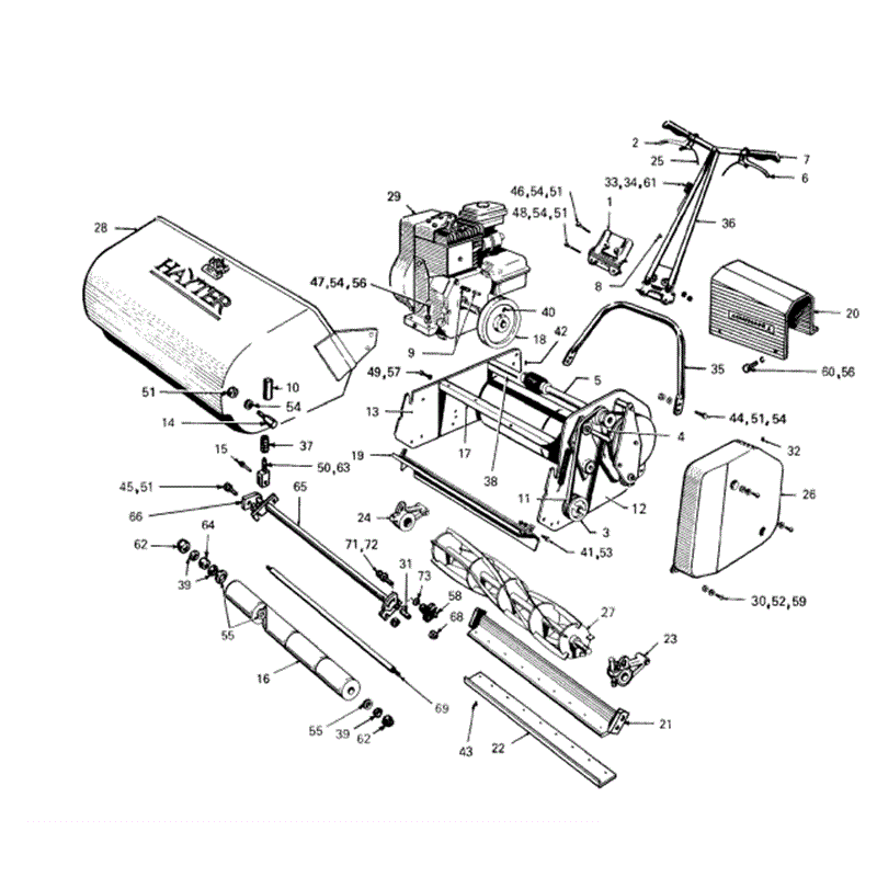 Hayter Ambassador Cylinder Lawnmower (64) Parts Diagram, Main Frame Assembly