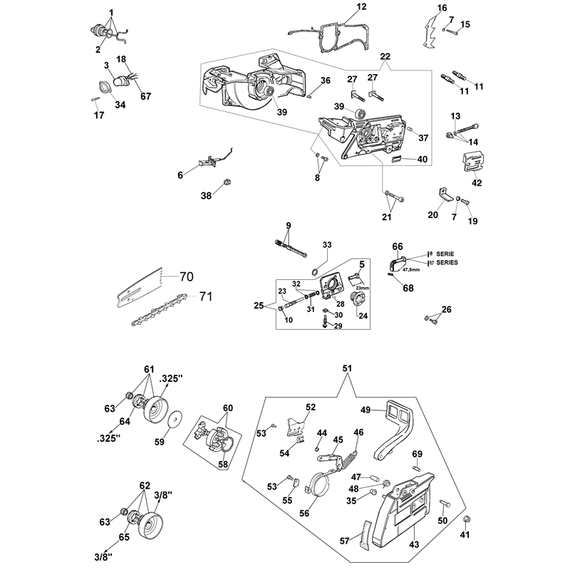 Oleo-Mac 956 (956) Parts Diagram, Crankcase and chain brake
