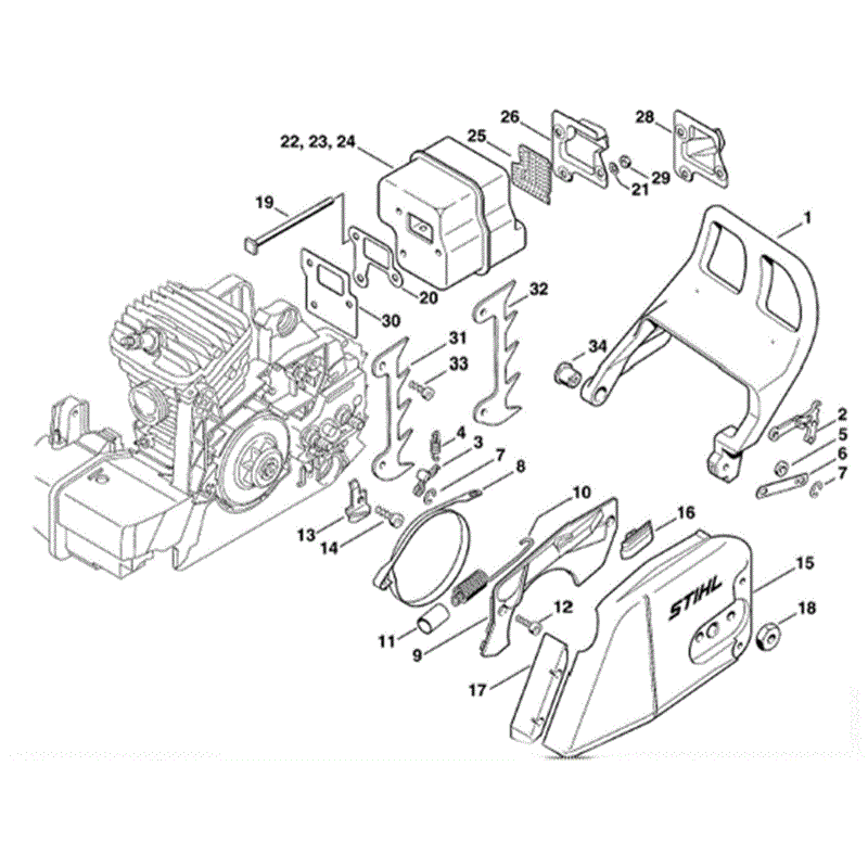 Stihl MS 290 Chainsaw (MS290) Parts Diagram, Chain brake - Muffler