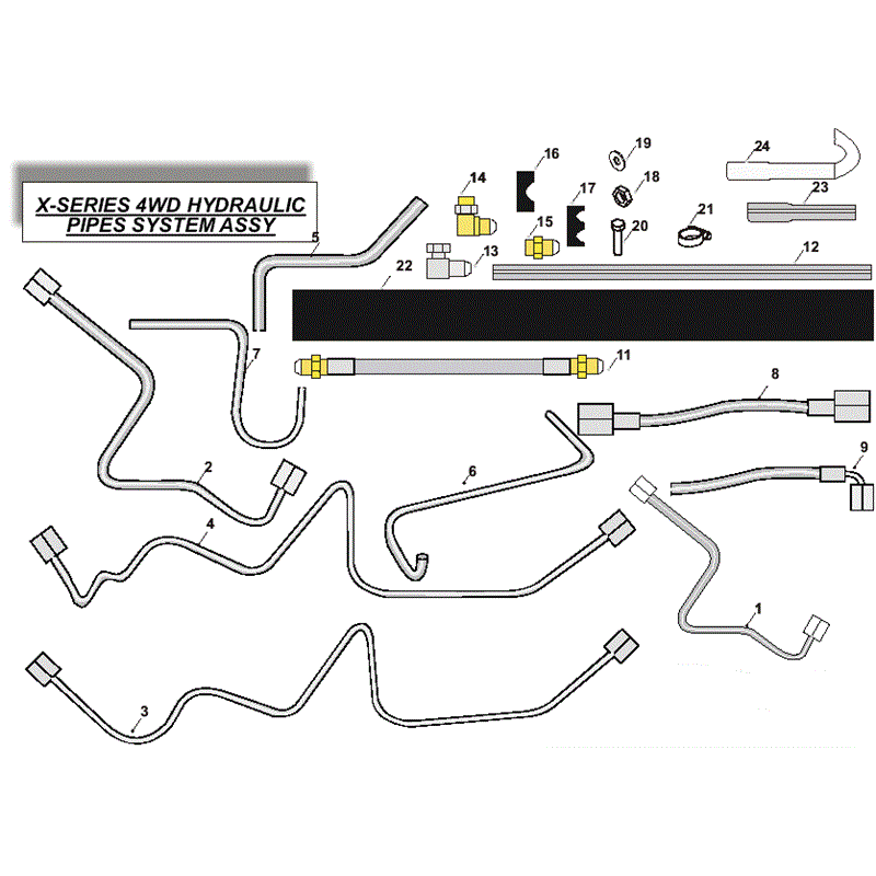 Countax X Series Rider 2010 (2010) Parts Diagram, 4WD Hydraulic Pipes System Assembly