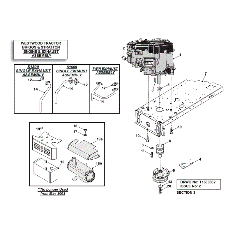 Westwood 2004 - 2005 S&T Series Lawn Tractors (2004-2005) Parts Diagram, Engine & Exhaust assembly