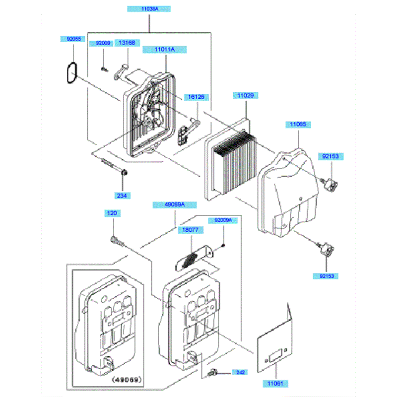 Kawasaki KRB750B (HG750A-BS50) Parts Diagram, Air Filter & Muffler