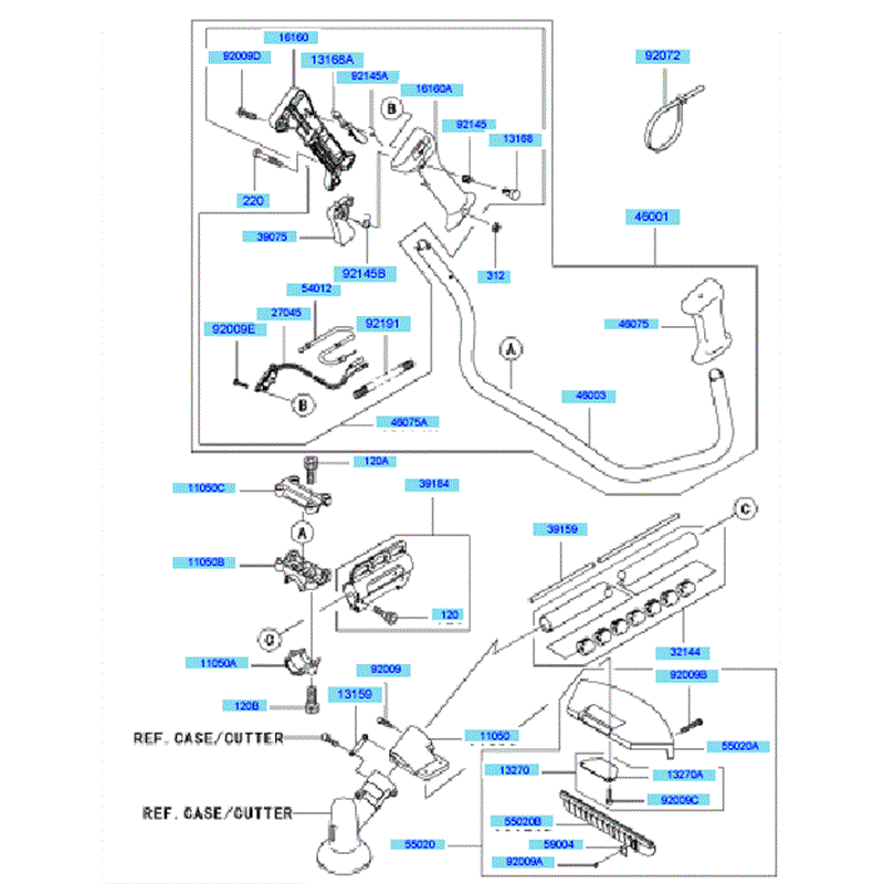 Kawasaki KBH48A  (HA048G-AS50) Parts Diagram, Pipe	 Handle & Guard