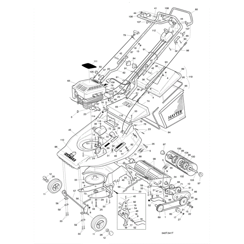 Hayter Harrier 56 (341) Lawnmower (341T004964-341T099999) Parts Diagram, Main Frame Assembly