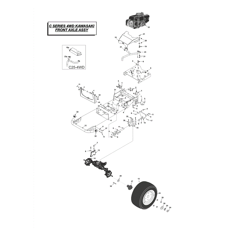 Countax C Series Kawasaki Lawn Tractor 4WD  C600-C800 & C25  2011 (2011) Parts Diagram, FRONT AXLE ASSY