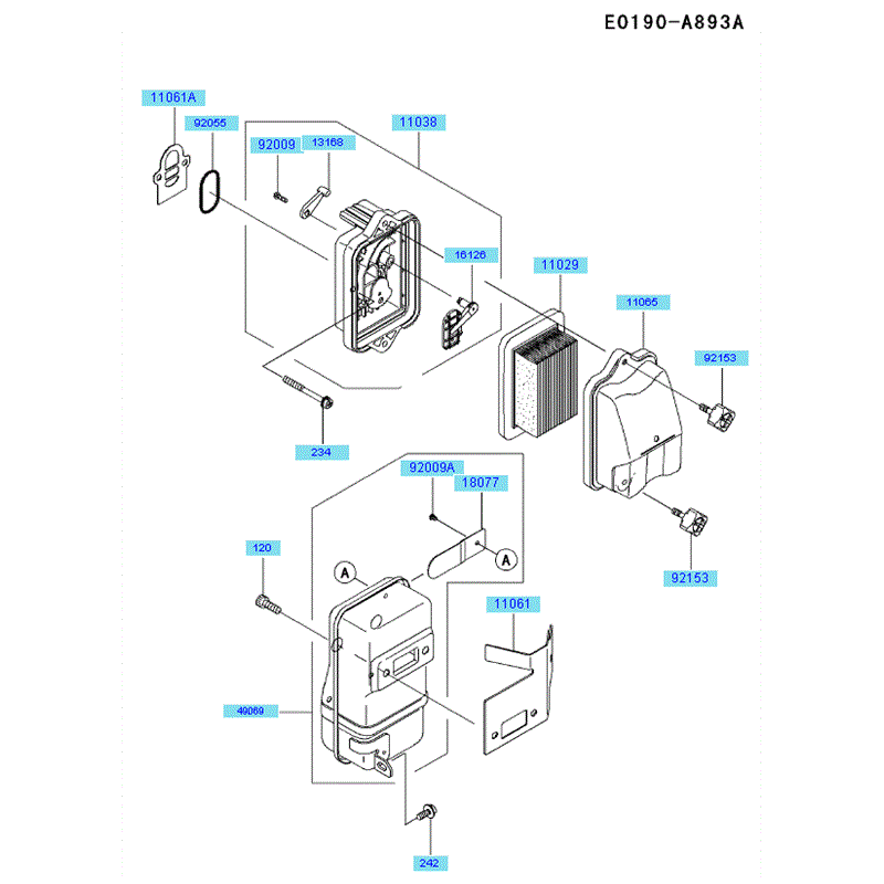 Kawasaki KRB650B (HA650A-AS50) Parts Diagram, Air Filter - Muffler