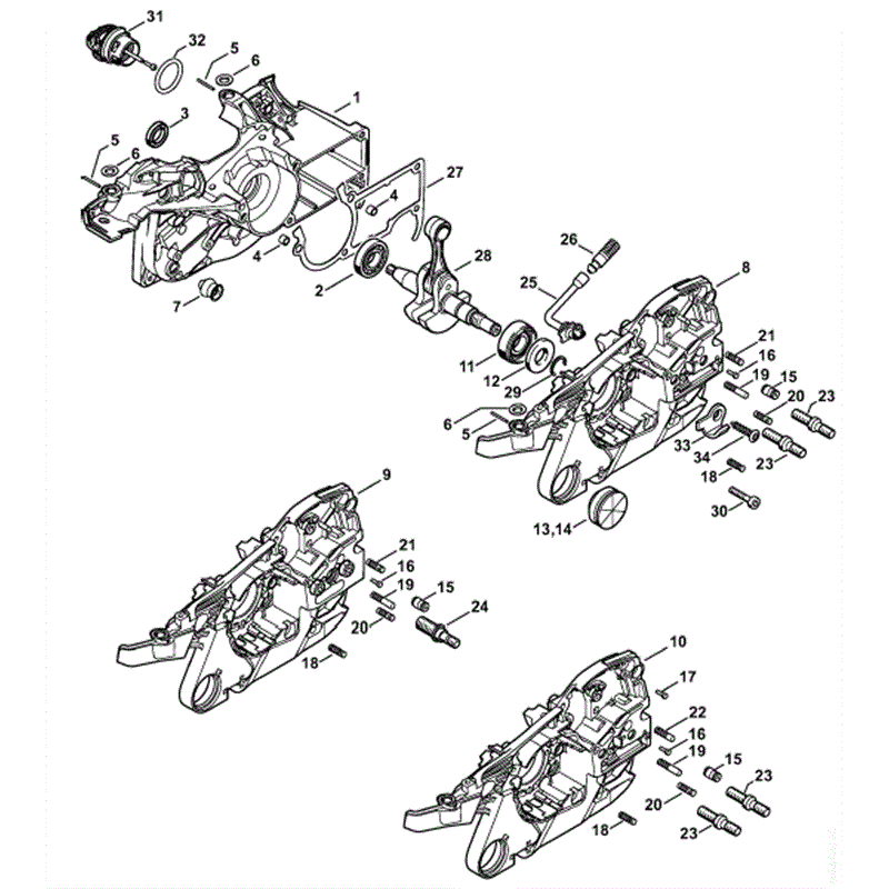 Stihl MS 261 Chainsaw (MS261 C) Parts Diagram, Crankcase