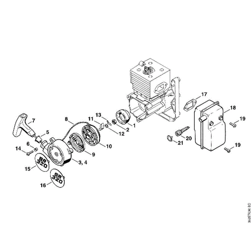 Stihl BR 400 Backpack Blower (BR 400) Parts Diagram, B-Rewind starter