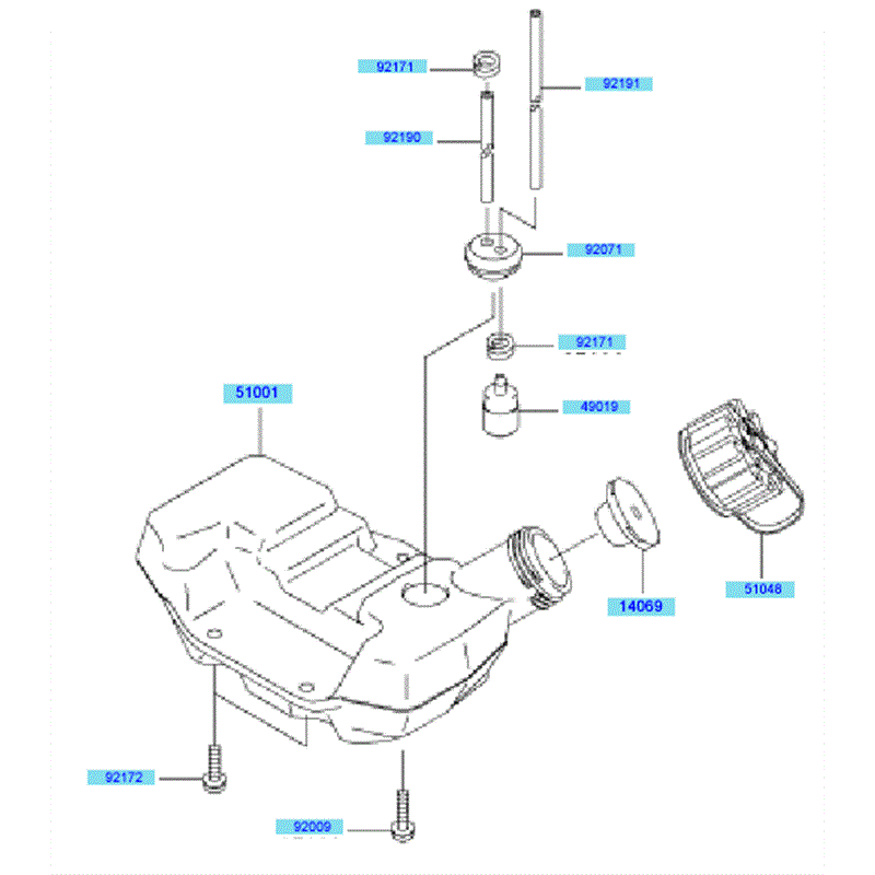 Kawasaki KBL27A (HA027G-AS51) Parts Diagram, Electric Equipment Fuel Tank & Fuel Valve