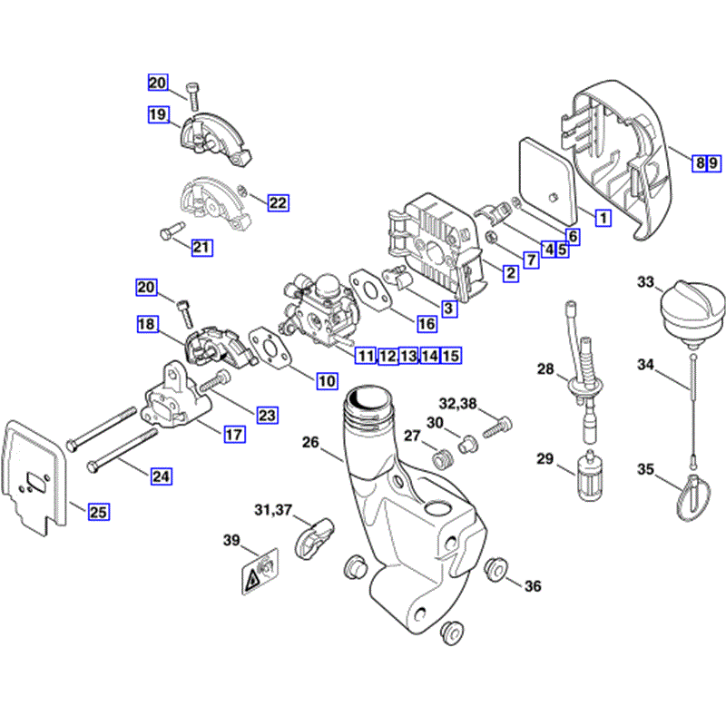 Stihl FS 55 Brushcutter (FS55) Parts Diagram, AIR FILTER - FUEL TANK