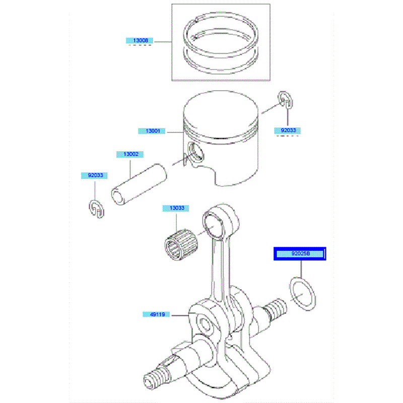 Kawasaki KBH34A (HA034G-AS50) Parts Diagram, Piston/ Crankshaft