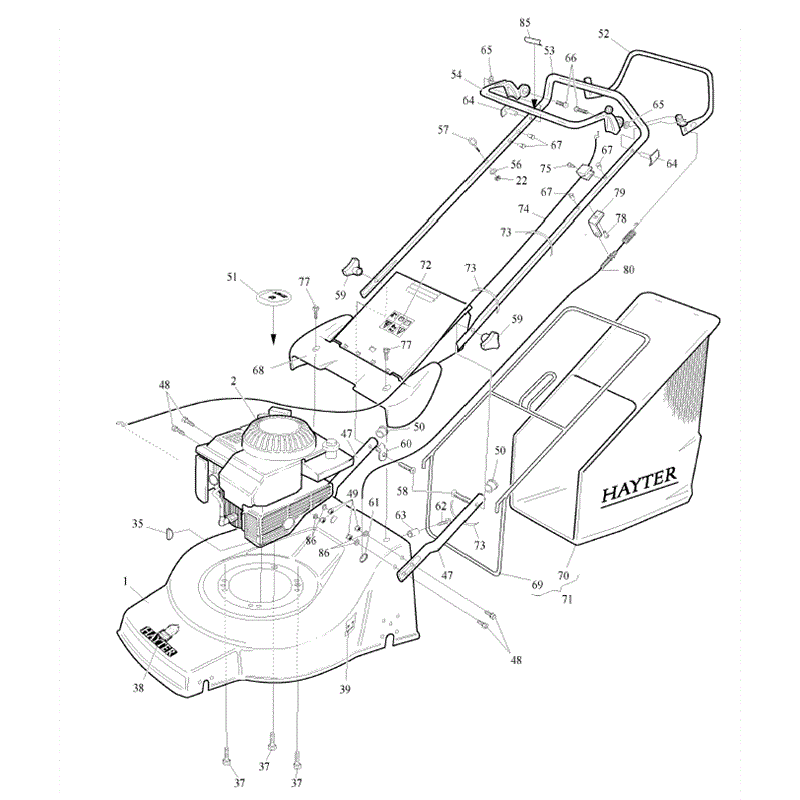 Hayter Jubilee  Lawnmower (422N001001-422N099999) Parts Diagram, Upper Mainframe