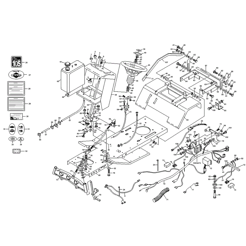 1997 S & T SERIES WESTWOOD TRACTORS (T1800H-48) Parts Diagram, Steering and Electrical Controls