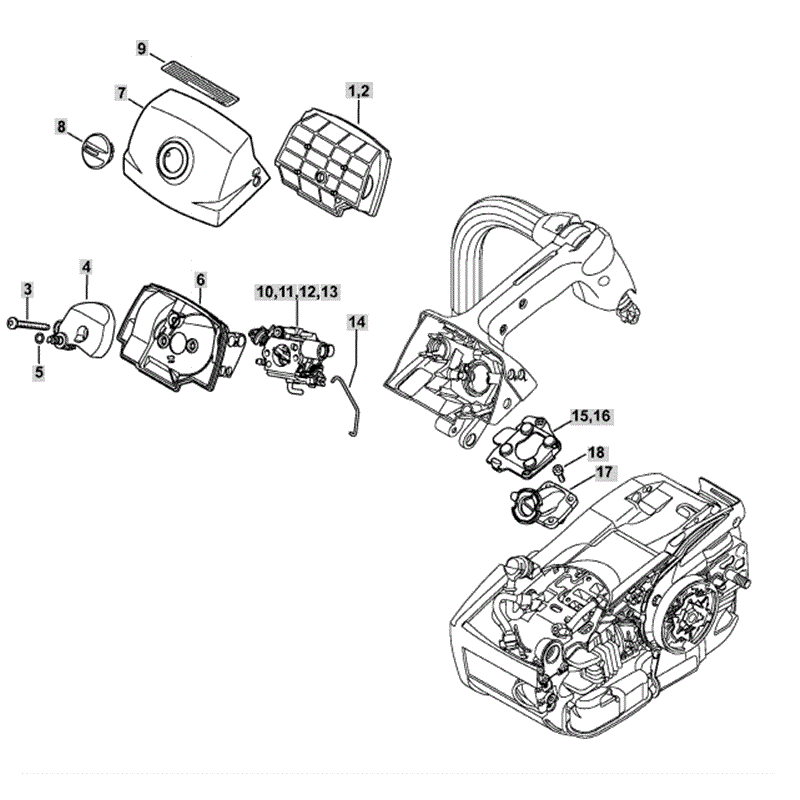 Stihl MS 201 T Chainsaw (MS201 T) Parts Diagram, Air Filter and Cover