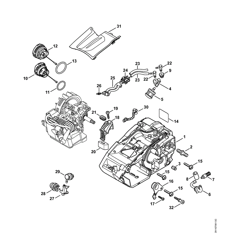Stihl MS 150 Chainsaws (MS150 CE 2 Mix) Parts Diagram, Engine housing