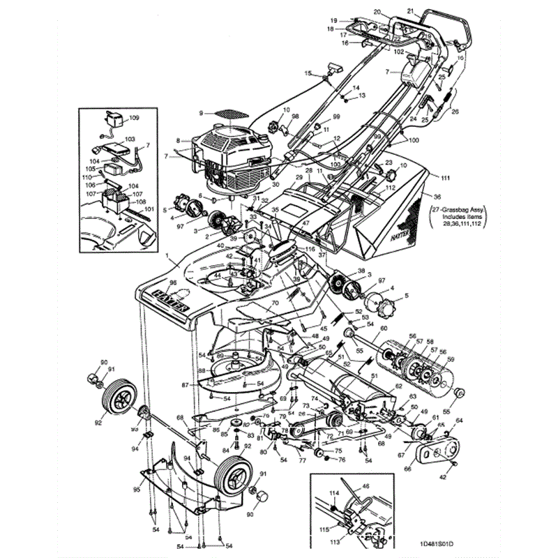 Hayter Harrier 48 (481) Lawnmower (481S001001-481S099999) Parts Diagram, Mainframe Assembly