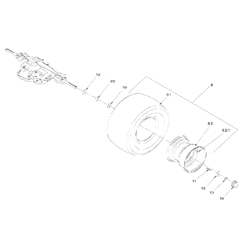 Hayter 17.5/38 Side Discharge (135E280000001 onwards) Parts Diagram, Rear Wheel & Tire Assembly