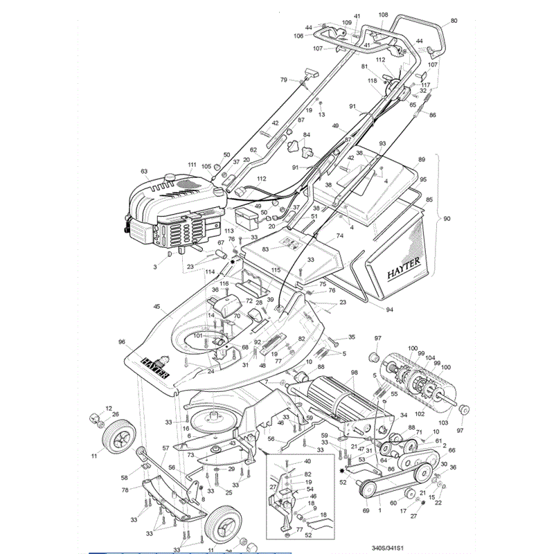 Hayter Harrier 56 (341) Lawnmower (341S001001-341S099999) Parts Diagram, Main Frame Assembly