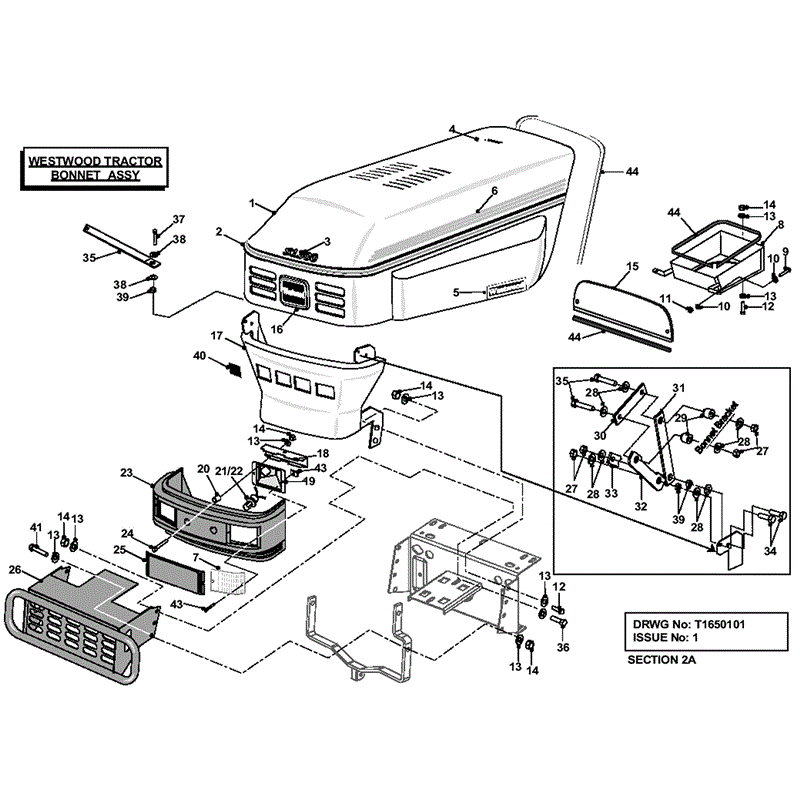 Westwood 2000 - 2001 S&T Series Lawn Tractors (2000-2001) Parts Diagram, Tractor Bonnet Assembly