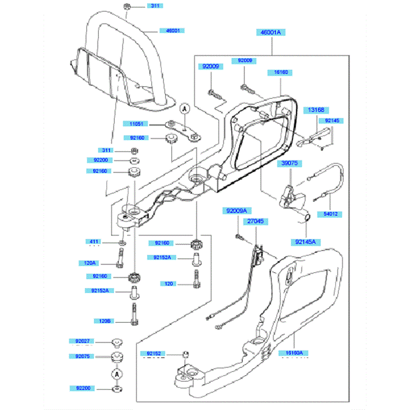 Kawasaki KHD600A (HB600B-AS50) Parts Diagram, Pipe	 Handle & Guard