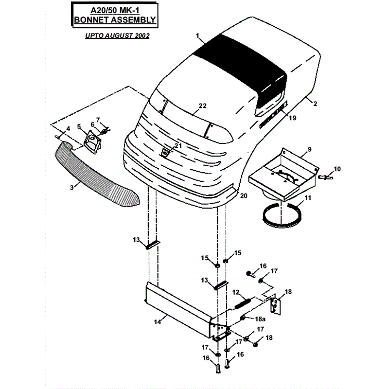 Countax A2050 Lawn Tractor 2007 (2007) Parts Diagram, MK-1 Bonnet Assembly up to August 2002