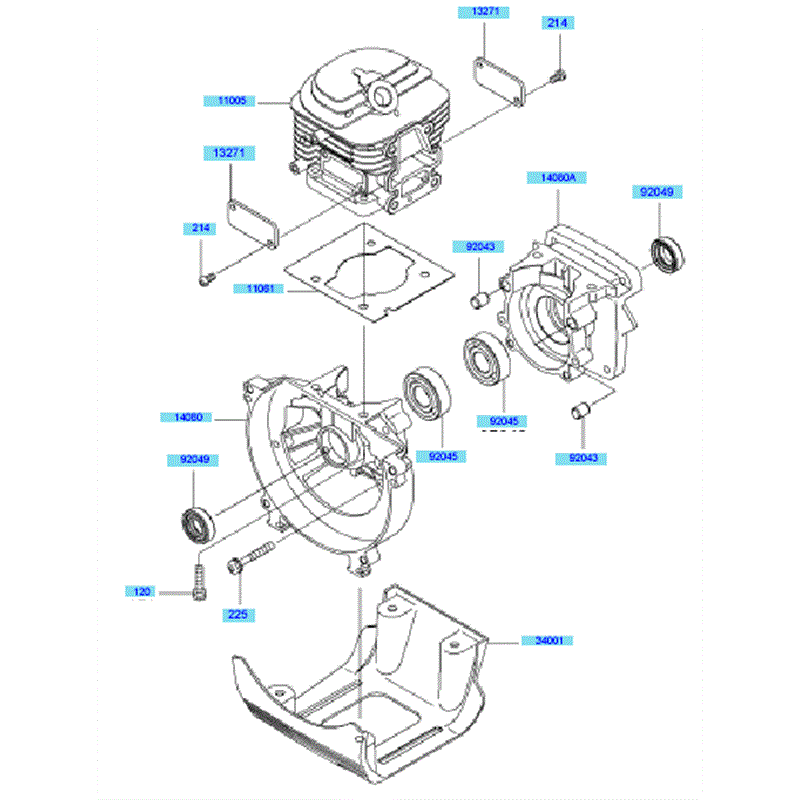 Kawasaki KBL45A (HA045A-BS50) Parts Diagram, Cylinder & Crankcase