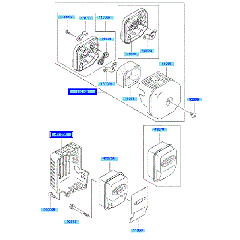 Kawasaki KBL23A (HA023F-AS51) Parts Diagram, Air Filter - Muffler