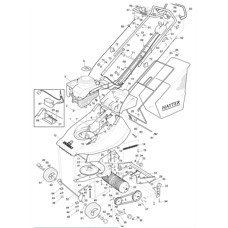 Hayter Harrier 41 (307) Lawnmower (307A001001-307A099999) Parts Diagram, Main Frame Assembly