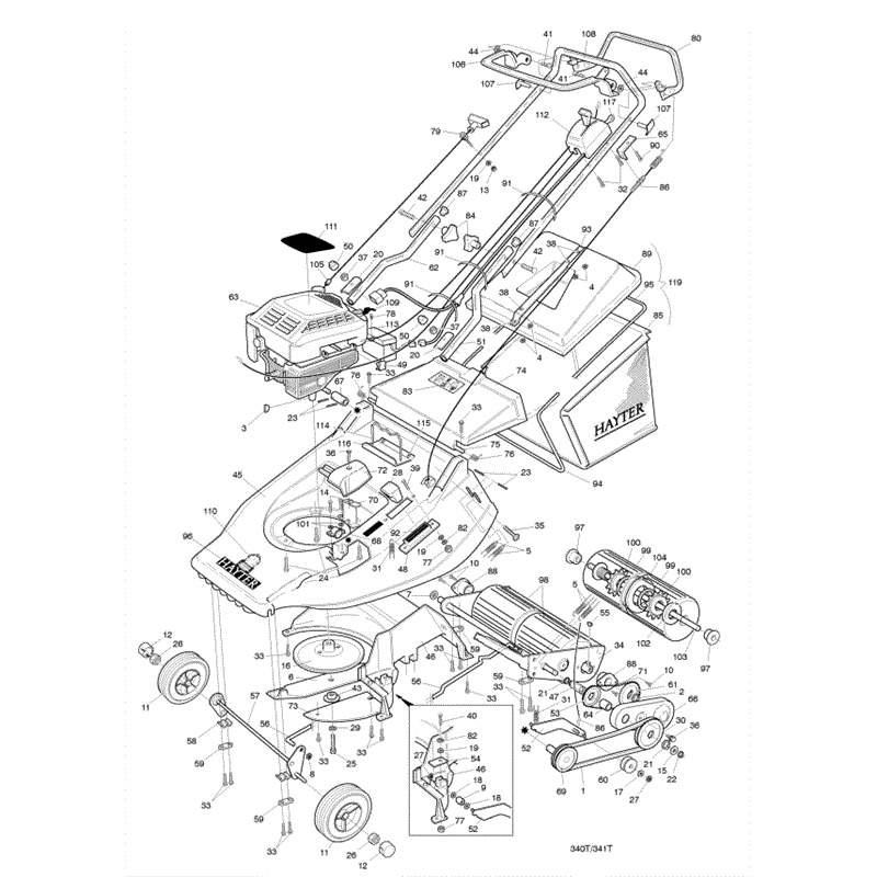 Hayter Harrier 56 (340) Lawnmower (340T011407-340T099999) Parts Diagram, Mainframe Assembly