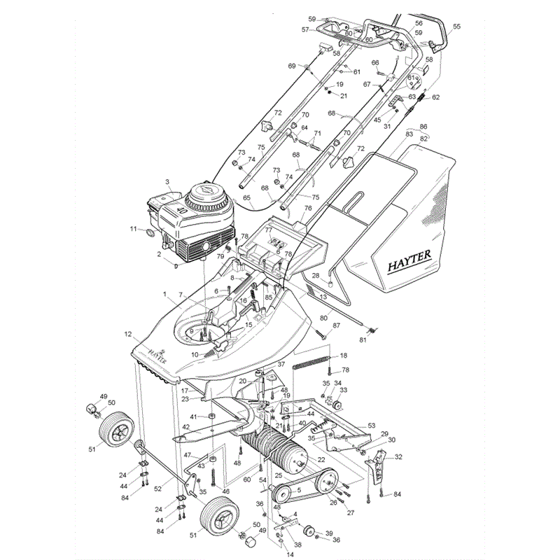 Hayter Hawk 312 Lawnmowers (312A001001-312A099999) Parts Diagram, Page 1