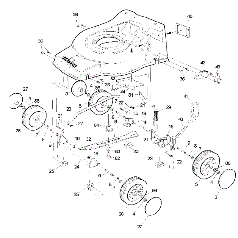 Hayter Jubilee  Lawnmower (423N001001-423N099999) Parts Diagram, Lower Main Frame Assembly