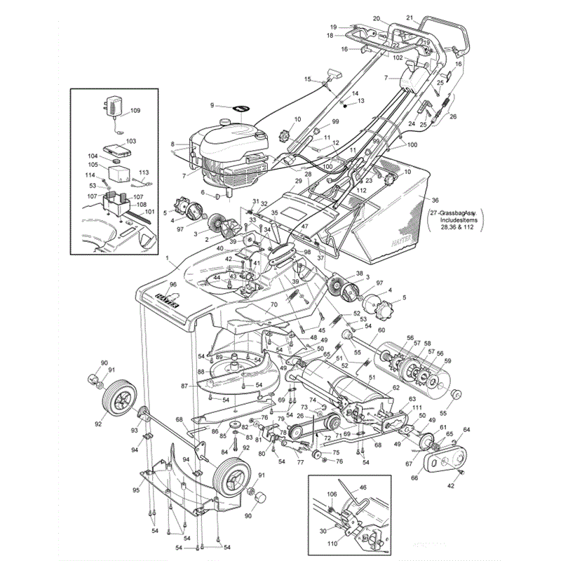 Hayter Harrier 48 (481) Lawnmower (481D260000001-481D260999999) Parts Diagram, Mainframe Assembly