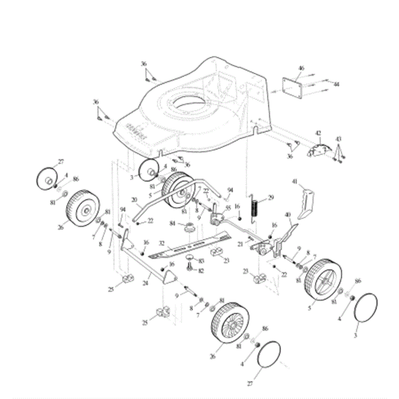 Hayter Jubilee  Lawnmower (422A001001-422A099999) Parts Diagram, Lower Main Frame Assembly
