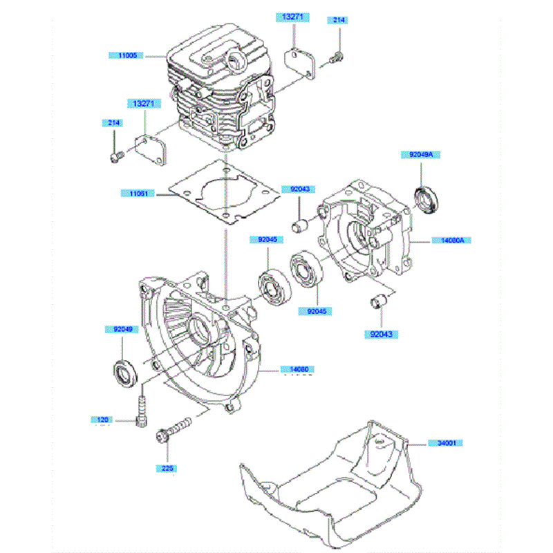 Kawasaki KEL27B (HE027B-AS00) Parts Diagram, Cylinder & Crankcase