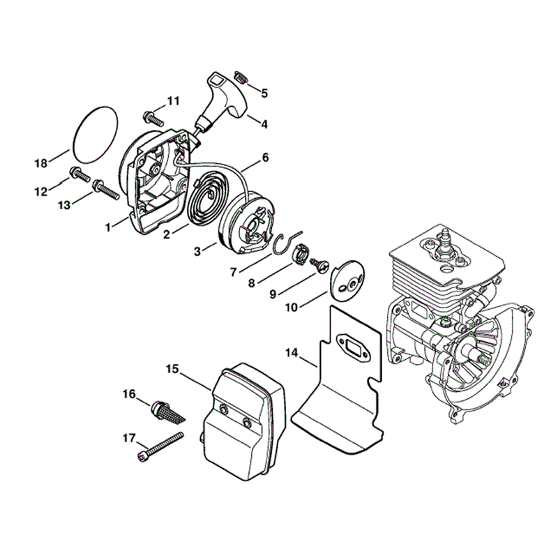 Stihl FS 83 Brushcutter (FS83T) Parts Diagram, Rewind starter, Muffler