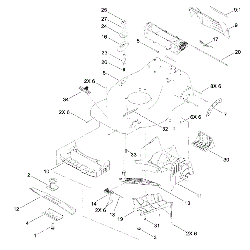 Hayter R48 Recycling (446) (446F310000001 - 446F310999999) Parts Diagram, Housing & Baffle Assembly