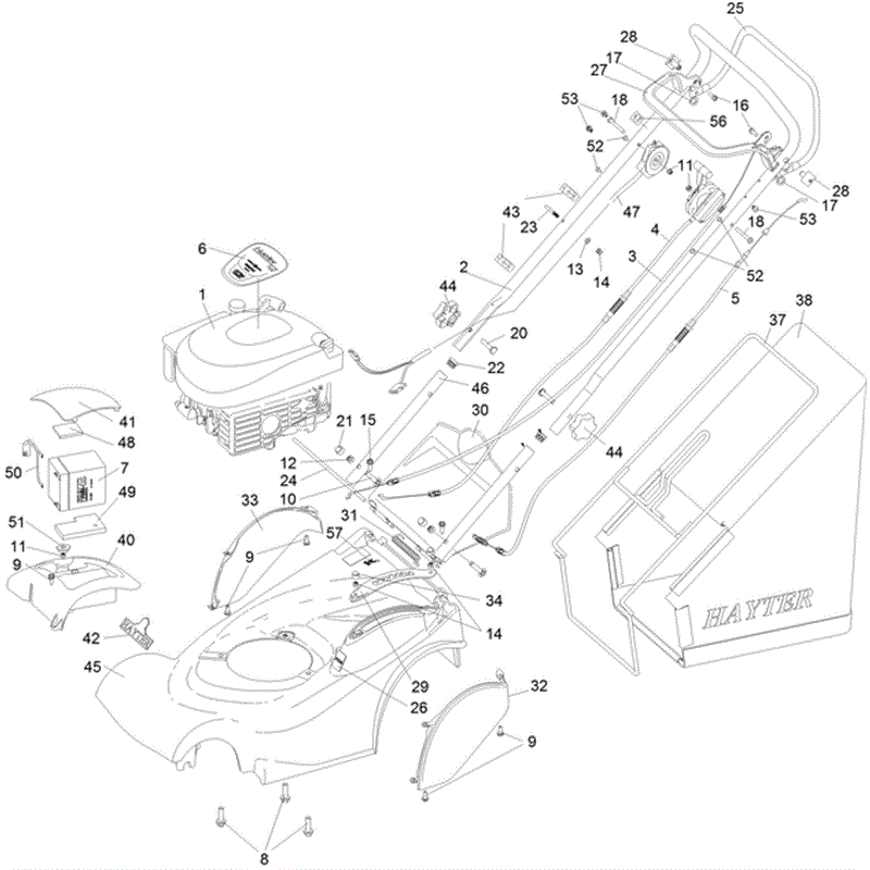 Hayter Harrier 41 (412) Lawnmower (412H313000001 - 412H313999999) Parts Diagram, Upper Mainframe