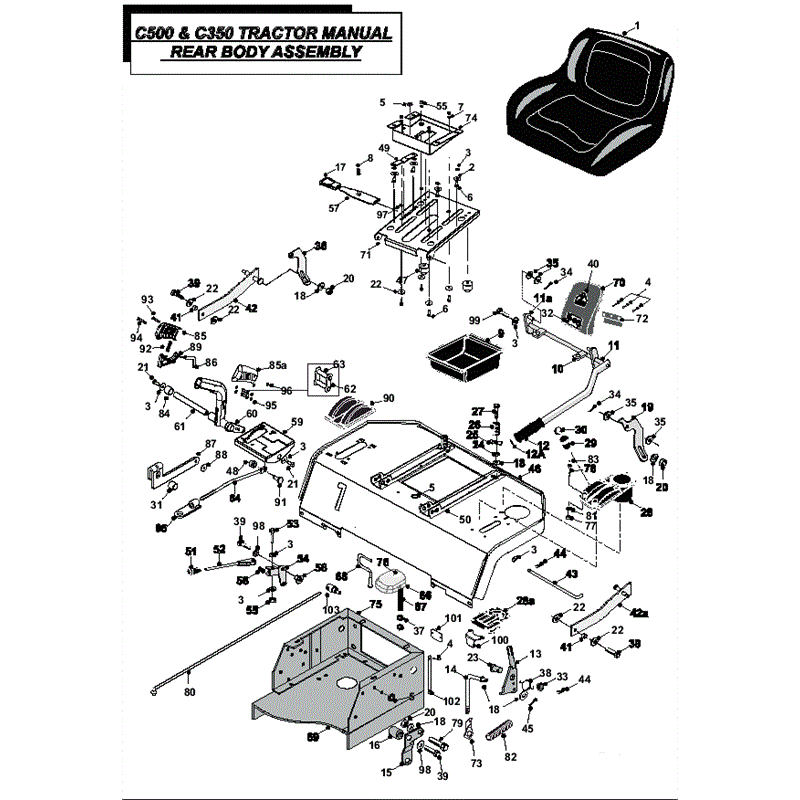Countax C500 & C350 Kohler Lawn Tractor 2011 (2011) Parts Diagram, Manual Rear Body Assembly