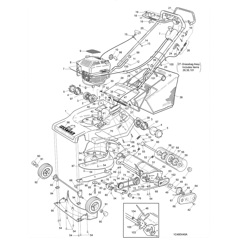 Hayter Harrier 48 (480) Lawnmower (480V001001-480V099999) Parts Diagram, Mainframe Assembly