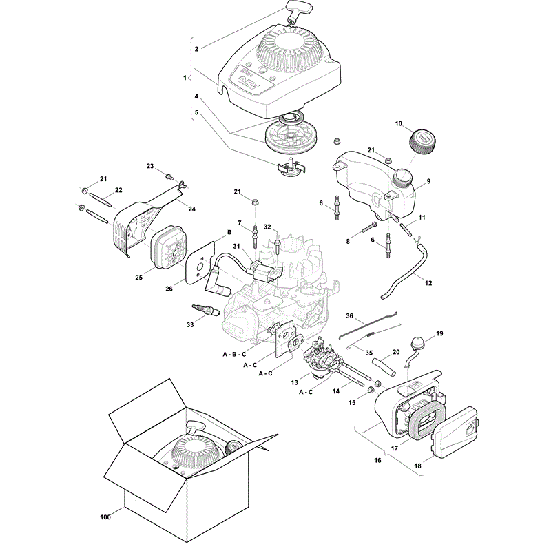 Mountfield RS100 Blue OHV Series 100 Engine  (2012) Parts Diagram, Page 1